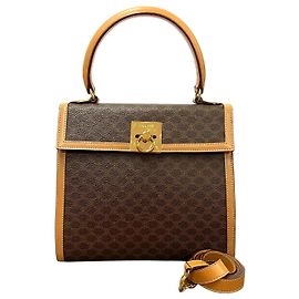 Céline Bolsa 2way de couro e PVC Celine Macadam Triomphe Marrom Bege