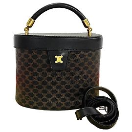Céline Bolsa de ombro 2way Celine Macadam Triomphe PVC Leather Marrom Preto