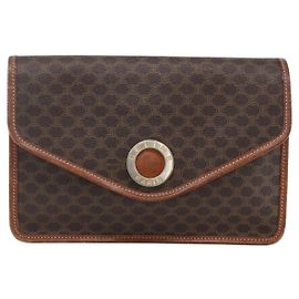 Céline Celine Circle Logo Macadam Canvas and Leather Marron