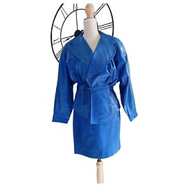 Jitrois Completo giacca e gonna in pelle blu Blu