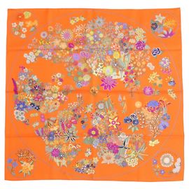 Hermès Carré 90 Planifleurs Seidenschal Orange