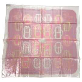Lenço Hermès Carré 70 BOVCLERIE D'ATTELAGE Rosa Branco Amarelo