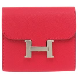 Hermès Constance Compact Epsom Leather Red Bi-fold Wallet Red