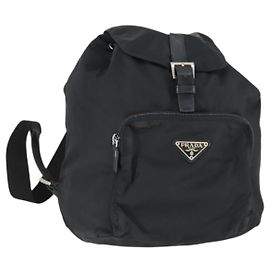 PRADA Backpack Nylon Black Silver Auth 170313 Black Silvery