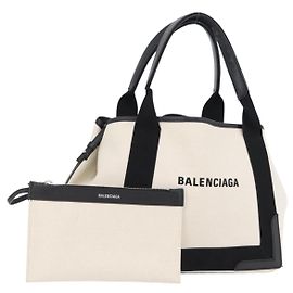 BALENCIAGA Cabas S Tote Bag Canvas Black White 339933 Auth ka2236 Black White