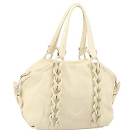 Salvatore Ferragamo Gancini Tote Bag Leather Silver Ivory Auth 169702 Silvery Cream