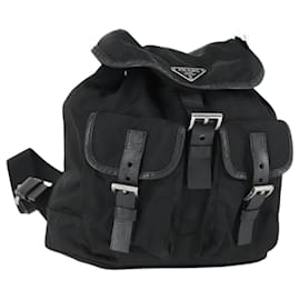 PRADA Backpack Nylon Black Silver Auth 169609 Black Silvery