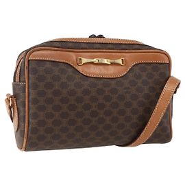 Céline Bolsa de Ombro em Lona Macadam CELINE em Couro PVC Marrom Dourado Auth ti3696 Marrom Dourado