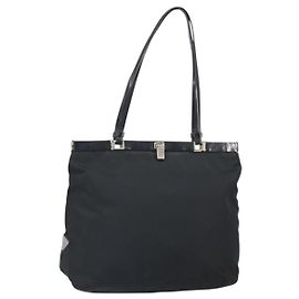 PRADA Tote Bag Nylon Black Silver Auth ti3730 Black Silvery
