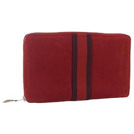 Hermès HERMES Fourre Tout Perth GM Long Wallet Canvas Red Auth ti3698 Red
