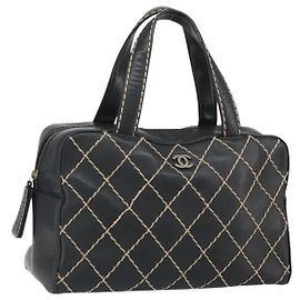 CHANEL Wild Stitch Handtasche Leder Schwarz Gold CC Auth BA10500V Schwarz Golden