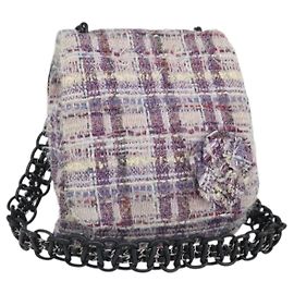 Bolsa de Ombro Camélia com Corrente CHANEL Tweed Multicolorido Prata CC Auth 169721SAV Prata Multicor