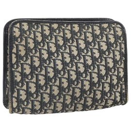 Christian Dior Trotter Canvas Clutch Bag Navy Silver Auth bs33309 Silvery Navy blue