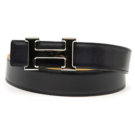 Ceinture réversible Constance H d'Hermès Jaune Bleu Marine