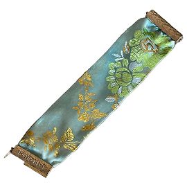 Autre Marque Pulsera de Seda Brocada Multicolor con Cierre de Metal Dorado Martillado de Isabel Guarch Dorado Verde Turquesa