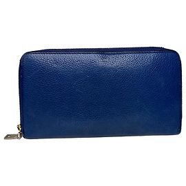 Céline Vintage Celine Paris Zippy Leather Wallet Blue Blue
