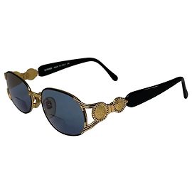 Occhiali da sole Vintage Fendi Roma Nero Oro Blu D'oro