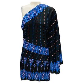 Johanna Ortiz Nomadisches Mini-Kleid Schwarz / Blau / Lachs Schwarz