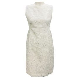 Akris White Sleeveless Floral Daisy Applique Cocktail Dress White
