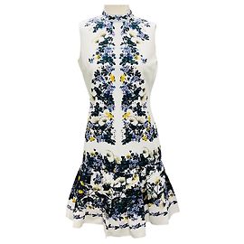 Robe Nena en coton plissée sans manches imprimée multicolore florale blanche Erdem Blanc