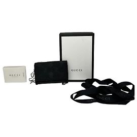 Vintage Gucci Monogram Canvas Leather Key Holder Black Black