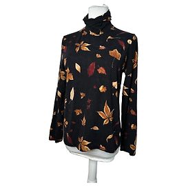 Vintage Salvatore Ferragamo Rollkragenpullover mit Blattprägung Schwarz Braun S Schwarz