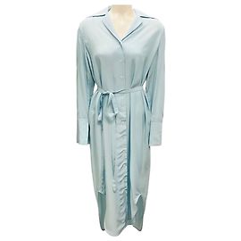 Marc by Marc Jacobs Co Light Blue Button Front Notch Collar Shirt Dress with Tie Blue