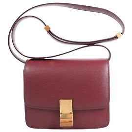 Céline Borsa a spalla in pelle Celine Classic Box piccola in bordeaux Bordò