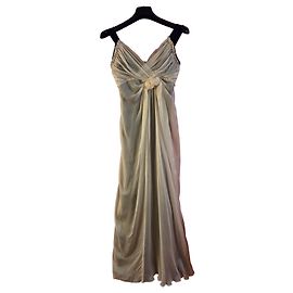 Alberta Ferretti Vestido longo de seda com drapeado Preto Branco