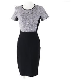 Salvatore Ferragamo Vestido de Tweed de Algodão Rayonne Preto Azul
