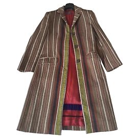 Etro long multicolored striped wool coat Brown Multiple colors