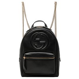Gucci Black Pebbled Calfskin Soho Chain Backpack Black