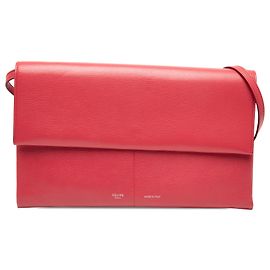 Céline Celine Red Leather Folded Clutch On Strap Red