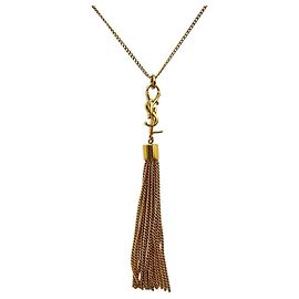 Colar de metal com logotipo Yves Saint Laurent e tassel Dourado