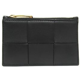 Bottega Veneta Cassette Zipper Business Card Case Black