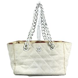 Chanel White Linen Tote Bag White