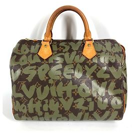 Louis Vuitton Monogram Graffiti Speedy 30 Tote Bag Braun Khaki