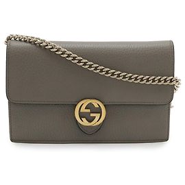 GUCCI Interlocking G Chain Shoulder Wallet Brown