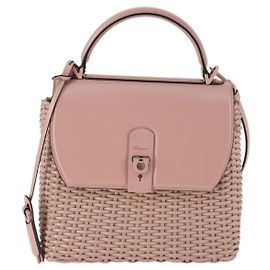 Salvatore Ferragamo Boxyz Top Handle Bag Woven Leather Medium Pink