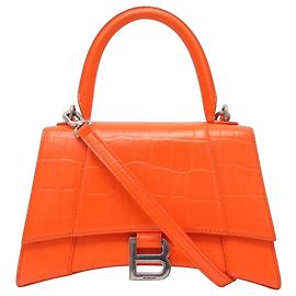 BOLSA BALENCIAGA HOURGLASS TOP HANDLE PM 593546 EM COURO COM ESTILO CROCODILO Laranja