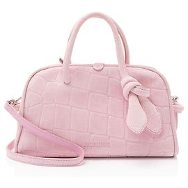 Sac de bowling small Le Turismo en daim embossé crocodile de Jacquemus Rose