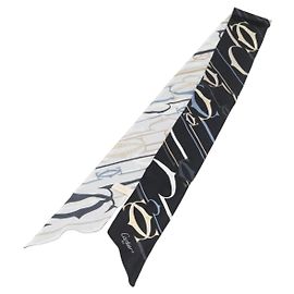 Sciarpa Cartier Setà Nera Bianca Auth am10832V Nero Bianco