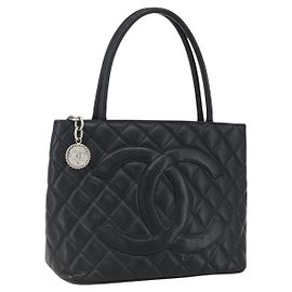 CHANEL Sac Tote Matelassé Reprint Cuir Caviar Noir Argent CC Auth am10812SAM Noir Argenté