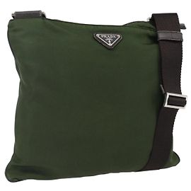 Sac à épaule PRADA en nylon kaki argent authentique 173280 Argenté Kaki