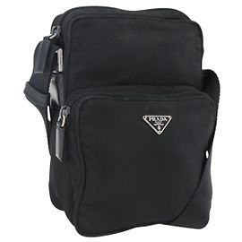 Borsa a Spalla PRADA Nylon Argento Nero Auth 172170 Nero Argento