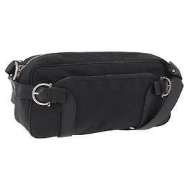 Salvatore Ferragamo Shoulder Bag Canvas Leather Black Silver Auth 173518 Black Silvery