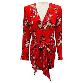 Magda Butrym Red Lesina Floral Printed Silk Mini Dress Red