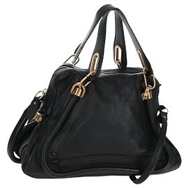 Chloé Bolsa de mão Chloe Paraty em couro 2 em 1 preta e dourada Auth 171909V Preto Dourado