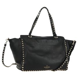 VALENTINO Tote Bag Leather 2way Black Gold Auth BA10419V Black Golden