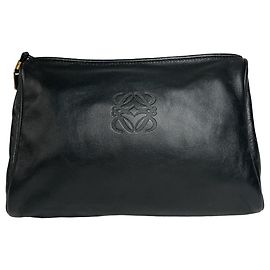 Vintage Loewe Madrid Leder Clutch mit Anagramm-Logo Schwarz Schwarz